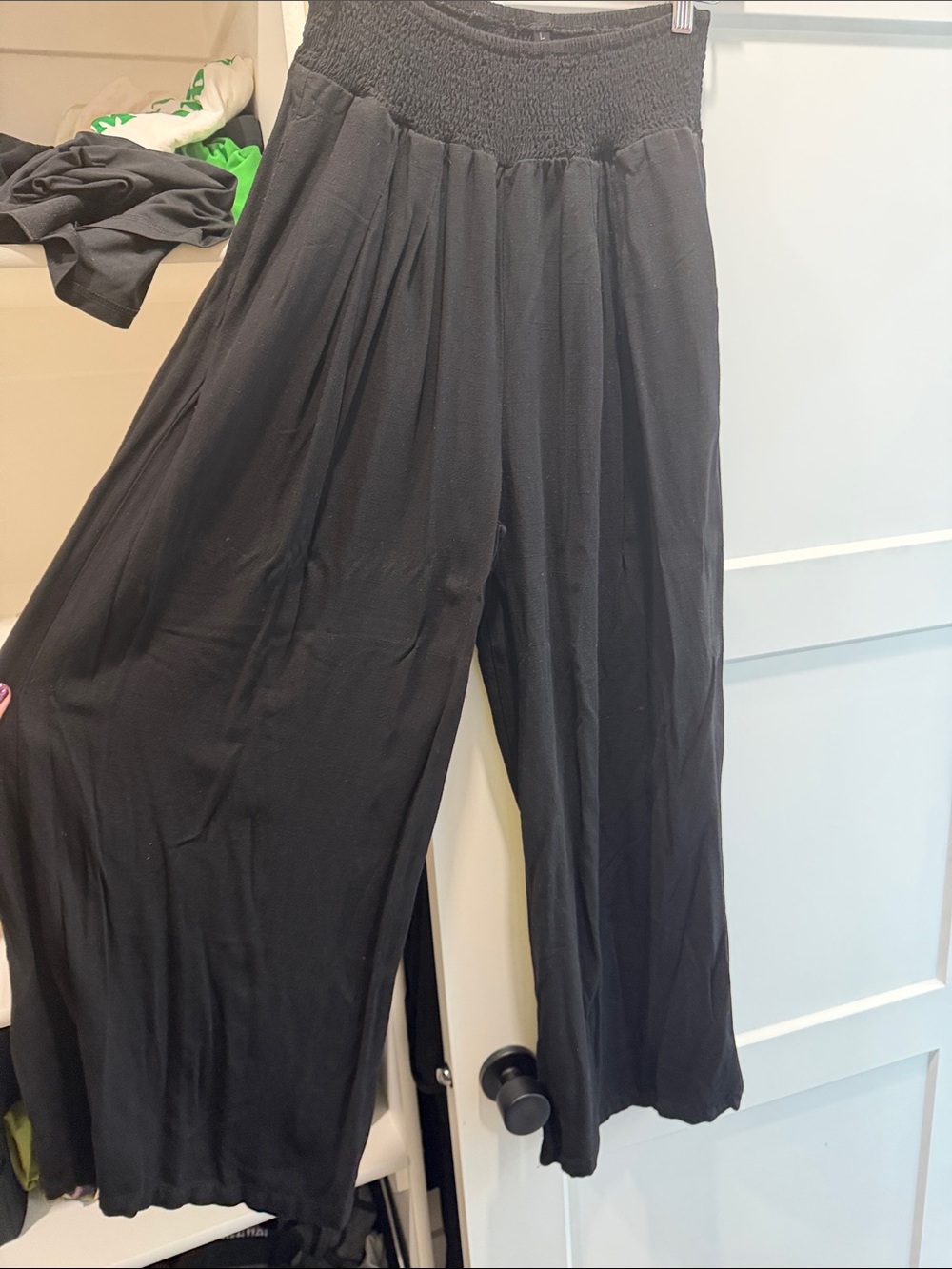Black Wide-Leg Smocked Waist Palazzo Pants